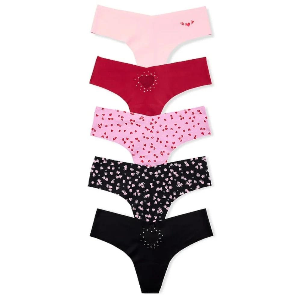 5/$40🛍 Victoria's Secret No Show  Light Purple Red Heart Thong NWOT